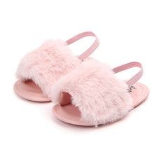 Load image into Gallery viewer, Summer Soft hair style Classic Baby Girl Slipper Sandals Breathable Baby Fur Shoes Simple Elastic Sandals princess Baby